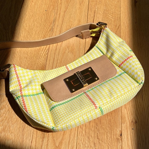 Lauren Ralph Lauren Yellow Houndstooth Plaid Designer Shoulder Bag - Picture 3 of 8